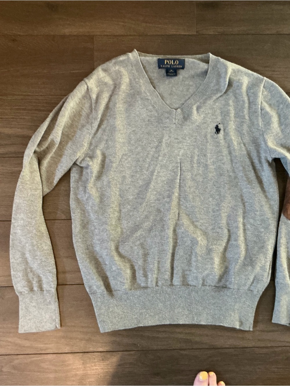 Polo by Ralph Lauren Men's V-Neck Sweater - Heather Gray with Navy Logo